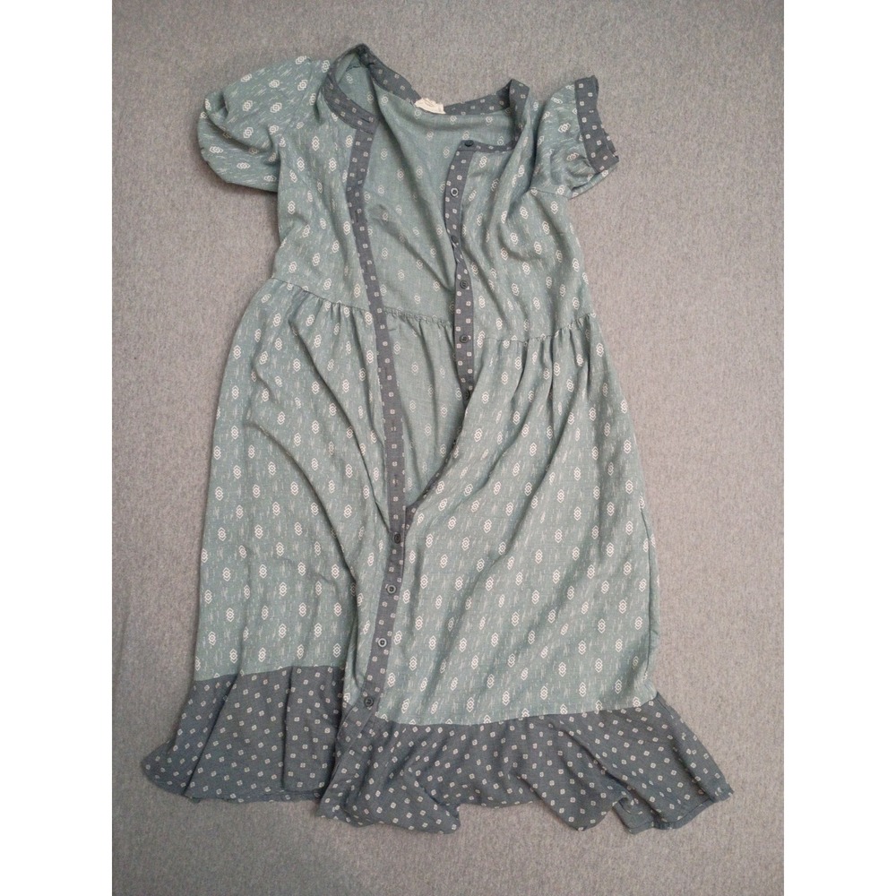 Orange Creek Sage Green Prairie Cottagecore Button Front Linen Blend Dress M - Picture 4 of 7